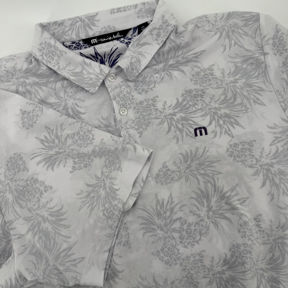 TravisMathew‎ Mens XXL Grey Pineapple Print Short Sleeve Golf Polo Shirt